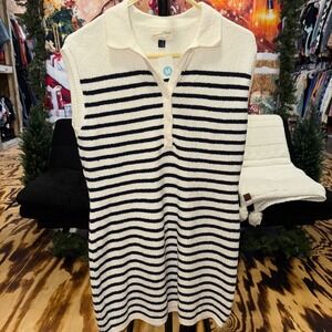 Universal Thread Womens Striped Polo Sweater Vest Dress Cream Navy Blue Size M